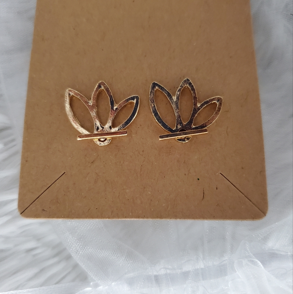 Elegant Gold-Tone Lotus Flower Earrings